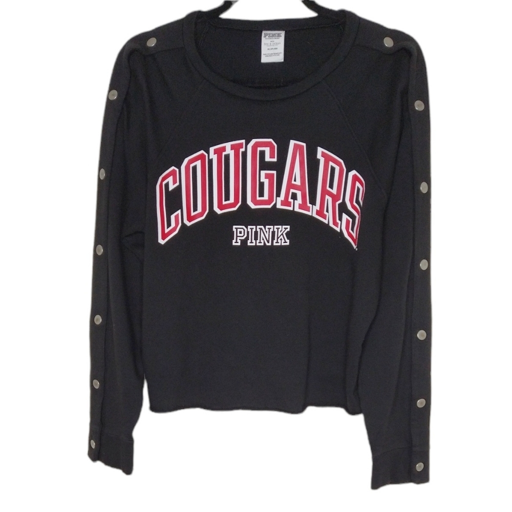 PINK Victoria's Secret Women XS Oversized Snaps Cougars Sporty Sweatshirt